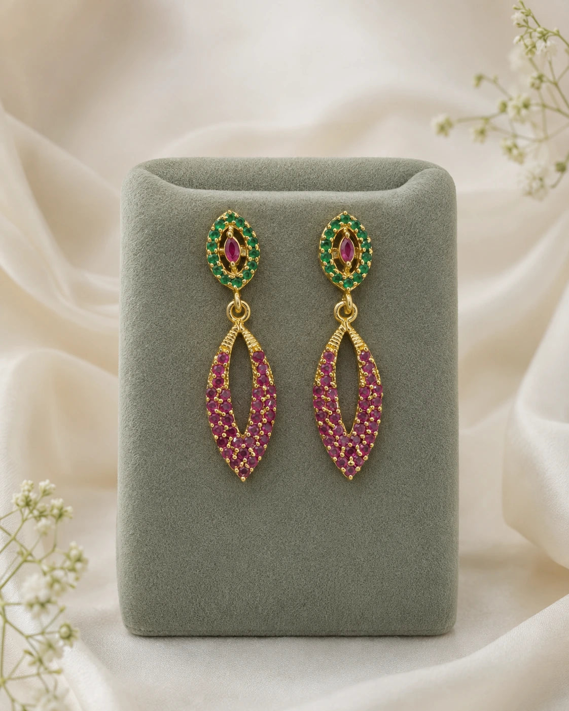 Ruby Green Marquise Drop Earrings