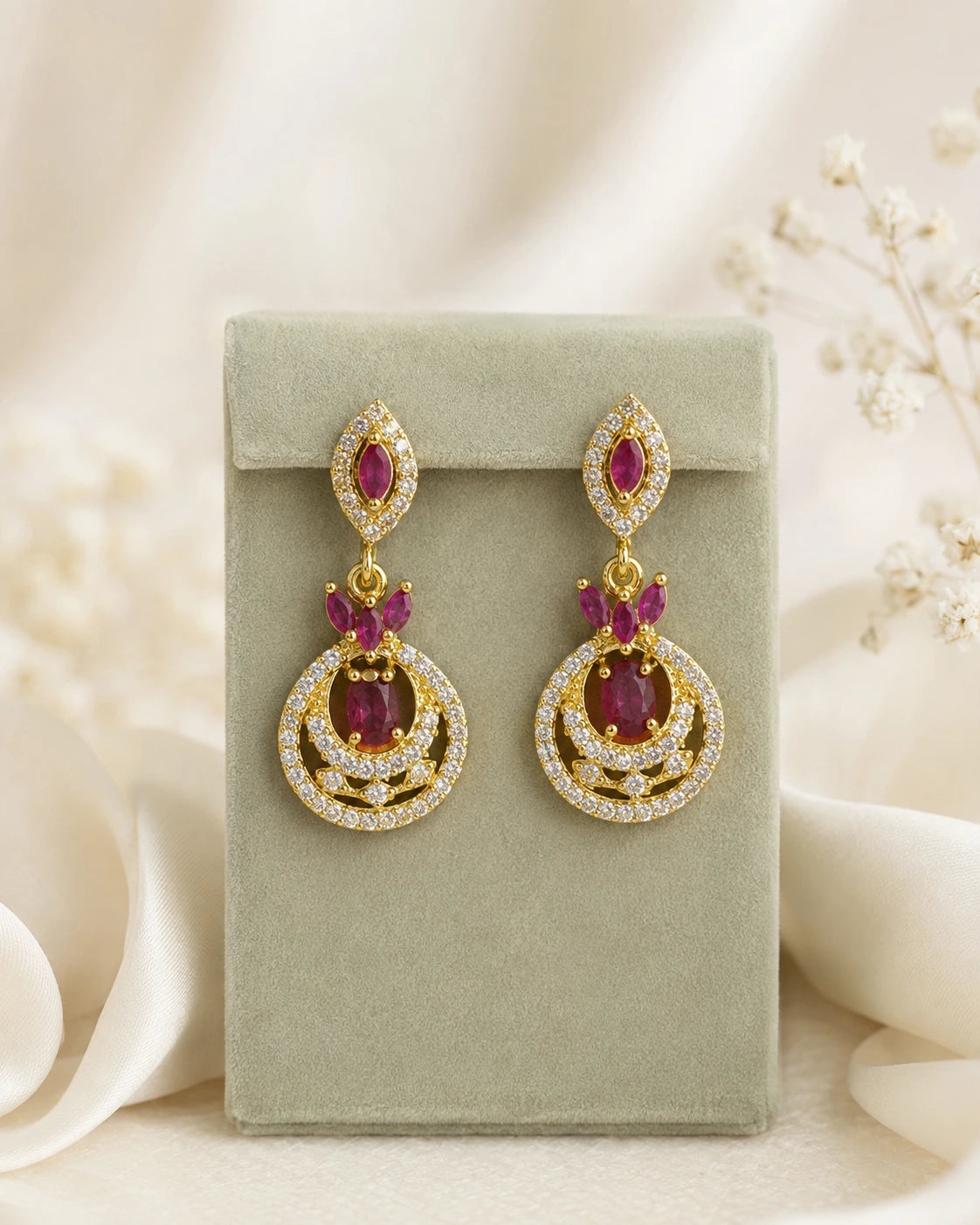 Green Ruby Stone Drop Earrings