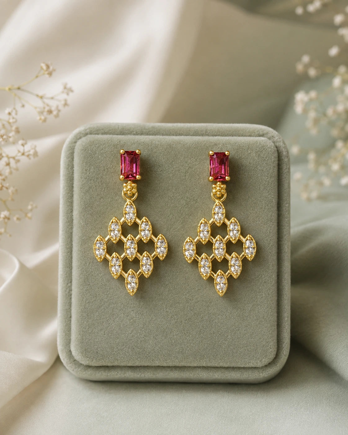 Green Ruby Stone Drop Earrings