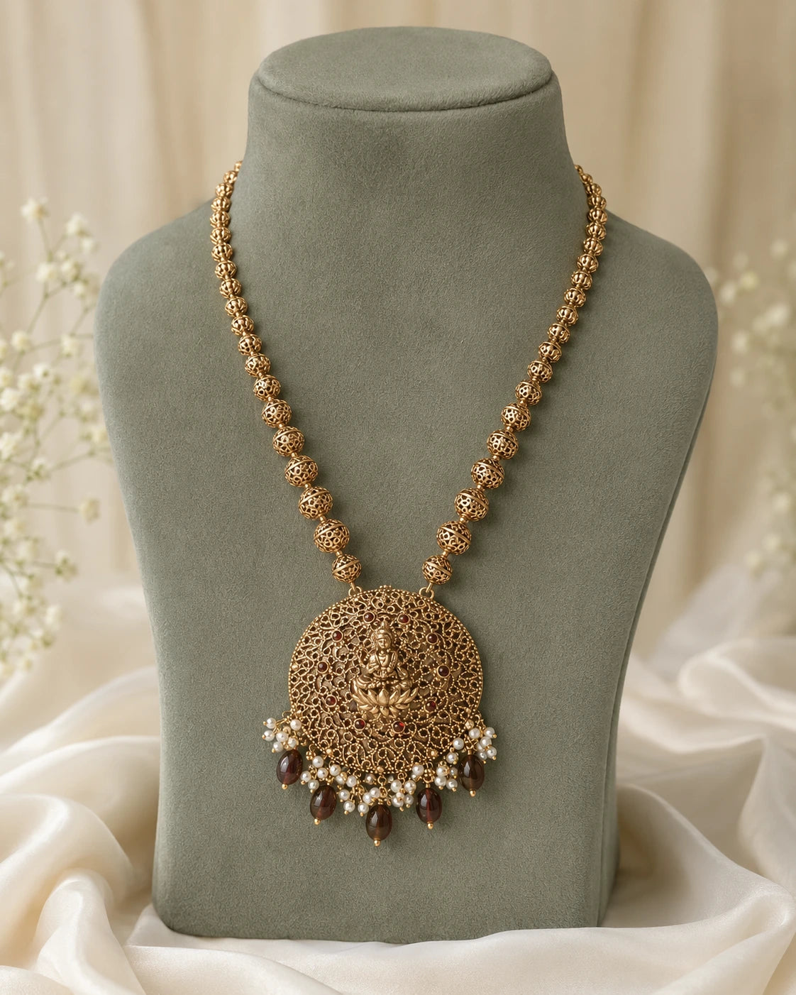 Lotus Medallion Beaded Necklace