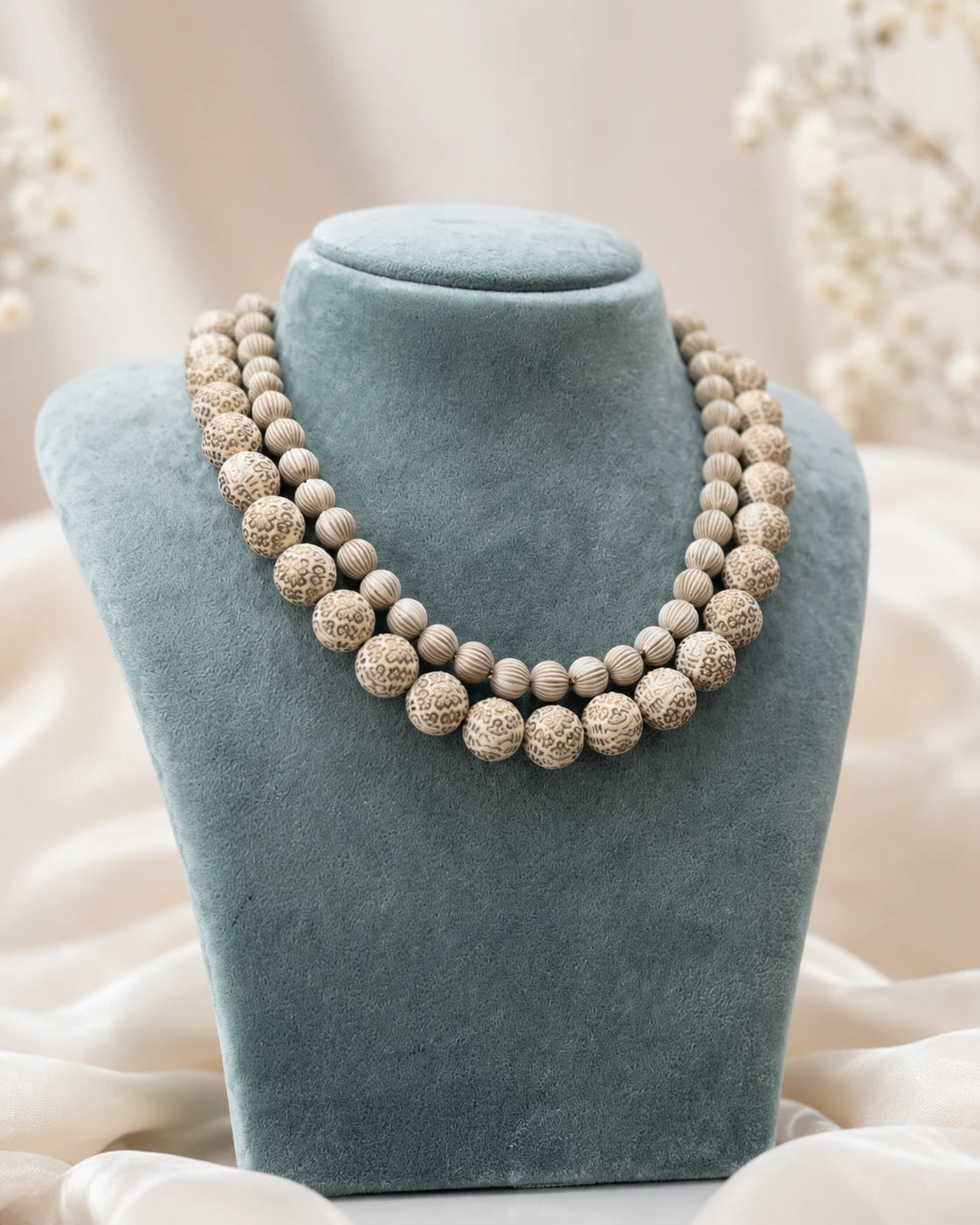 Ivory Textured Double-Strand Beaded Necklace