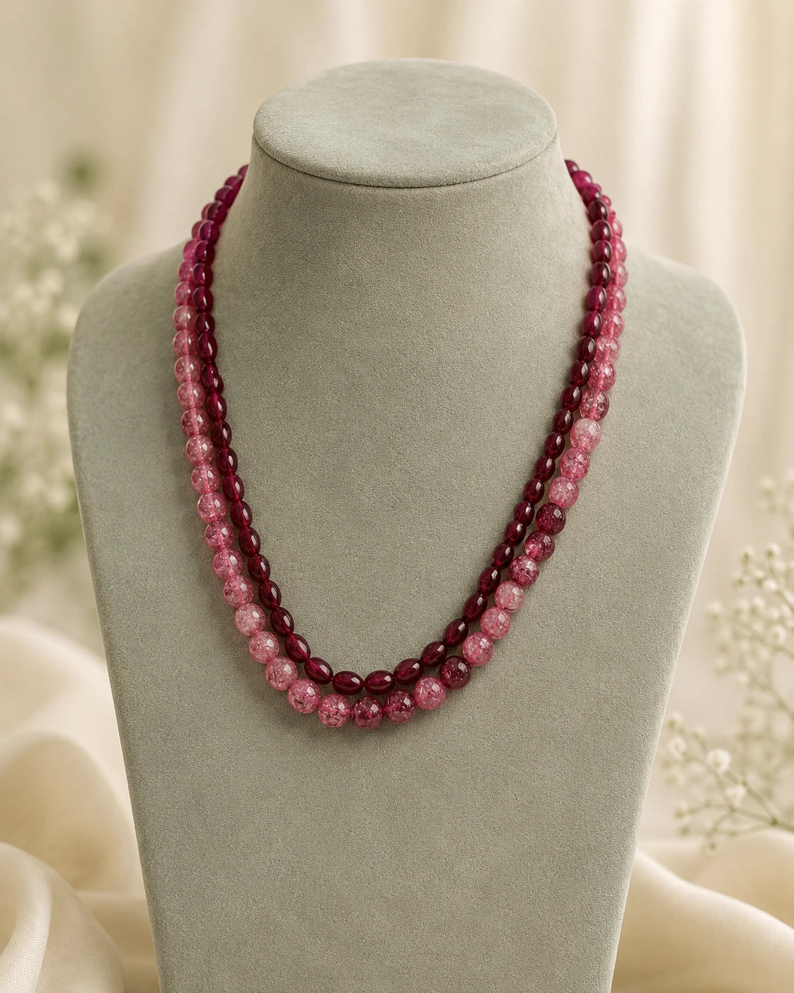 Double Layer Necklace Round and Rectangular Bead