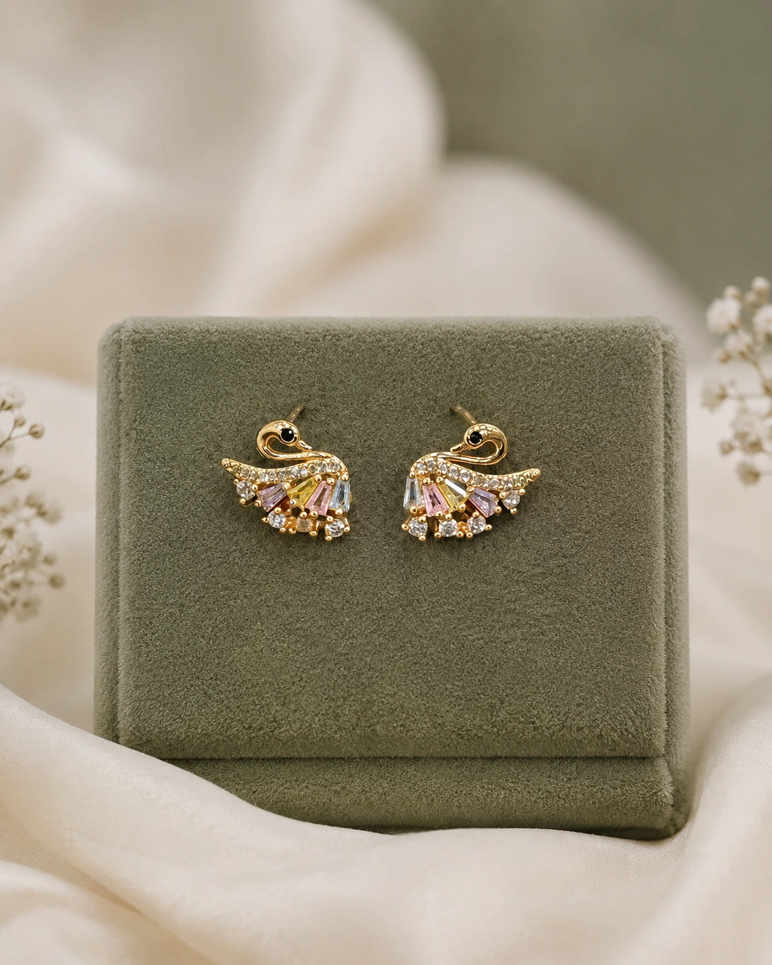 Golden Crystal Peacock Stud Earrings