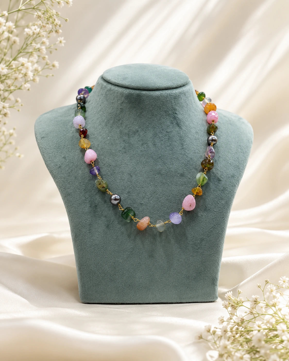 Pastel Multicolour Shapeless Stone Bead Ganthan Mala