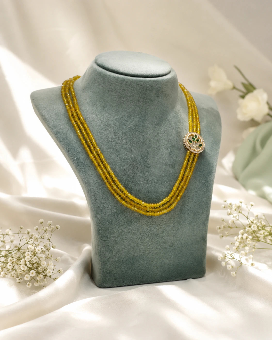 Mustard Yellow 3 Layer Stone Bead Necklace