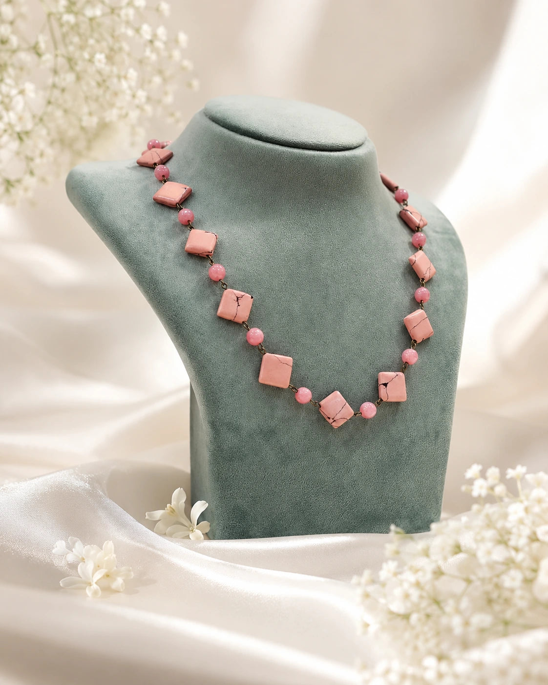 Peach Geometric Bead Necklace