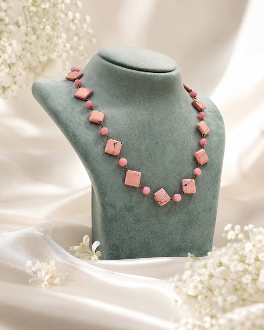 Peach Geometric Bead Necklace