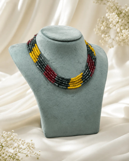 Multicolor 5-Layer 2×4 Cutting Stone Bead Necklace