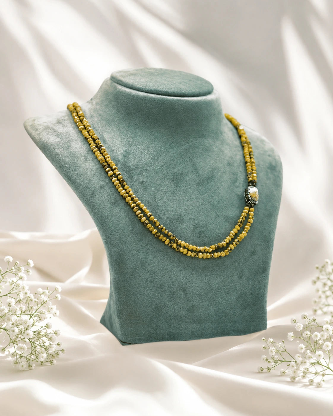 Mustard Yellow Double Layer Textured Cutting Bead Necklace