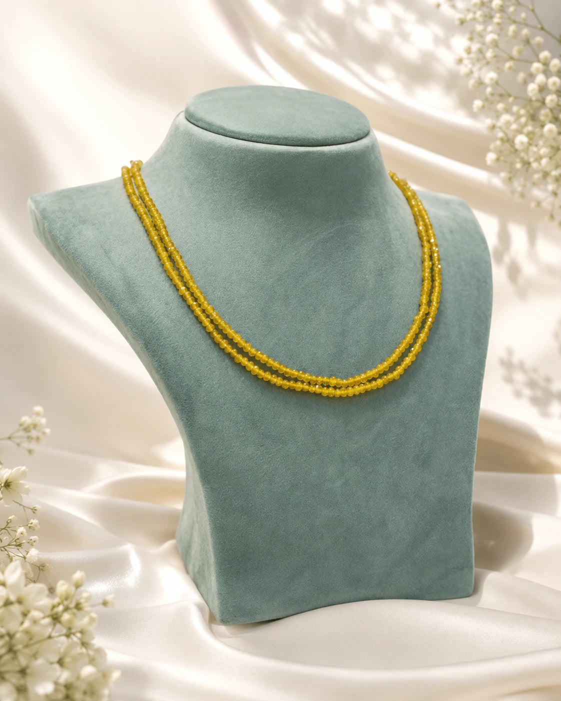 Mustard Yellow Cutting Stone Bead Double-Layer Necklace