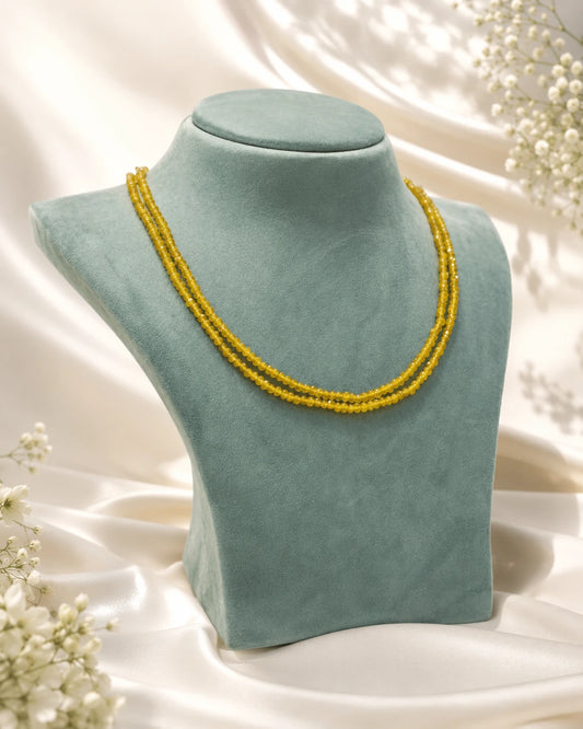 Mustard Yellow Cutting Stone Bead Double-Layer Necklace