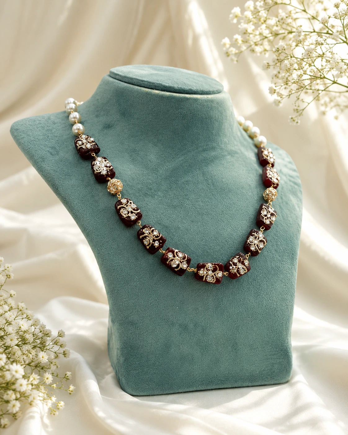 Maroon Fancy Bead Necklace