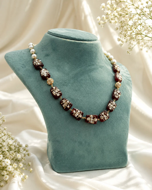 Maroon Fancy Bead Necklace