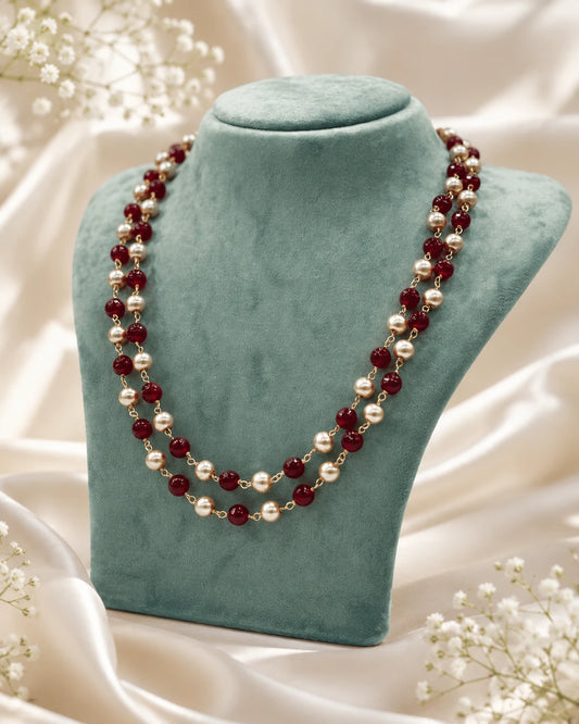 Ruby Stone & Shell Pearl Double Layer Gandhanmala