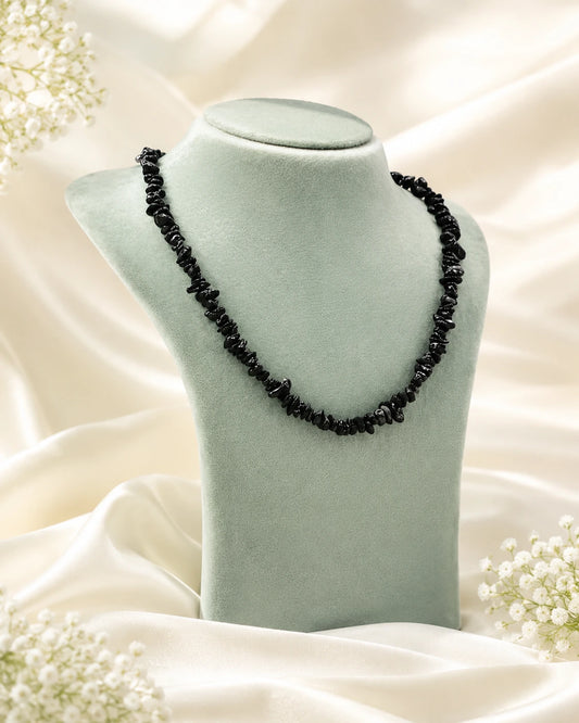 Black Natural Uncut Stone Bead Necklace