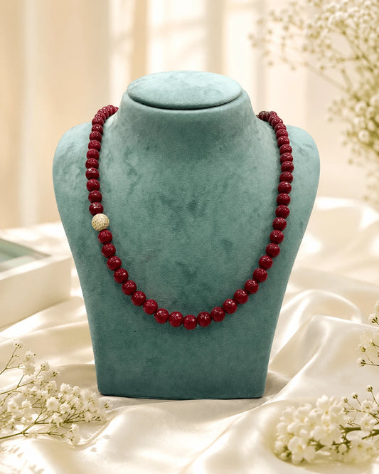 Red Agate Bead Necklace with CZ Ball