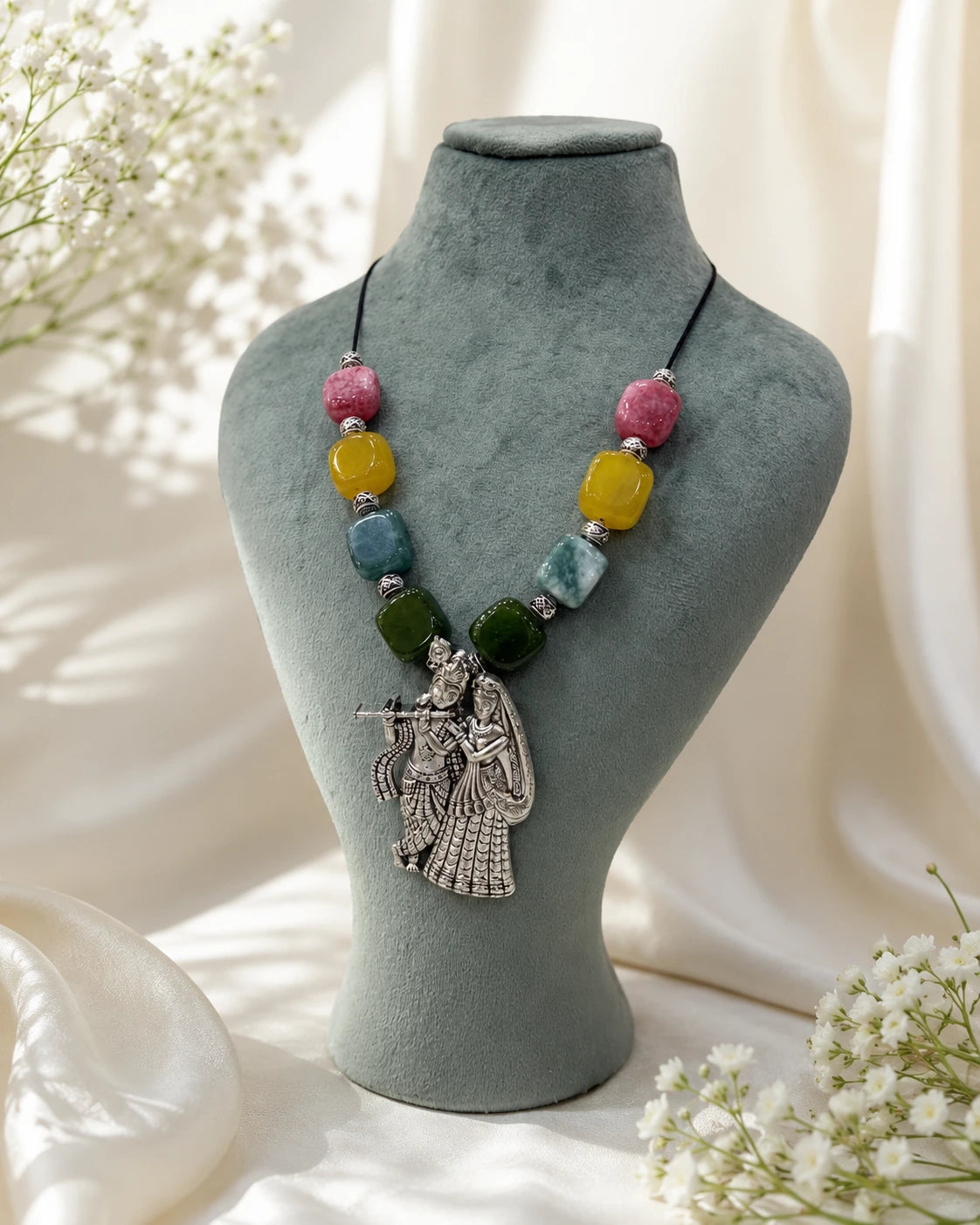 Radha Krishna Pendant Thread Necklace