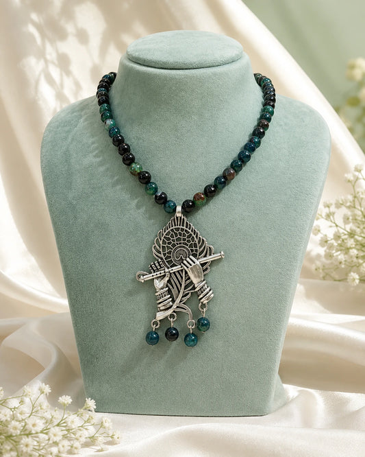 Natural Stone Necklace with Krishna-Inspired Pendant