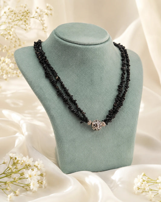 Black Natural Uncut Stone Double Layer Necklace