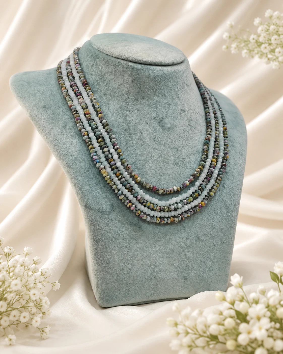 Five Layer 2/4 Cutting Stone Bead Necklace
