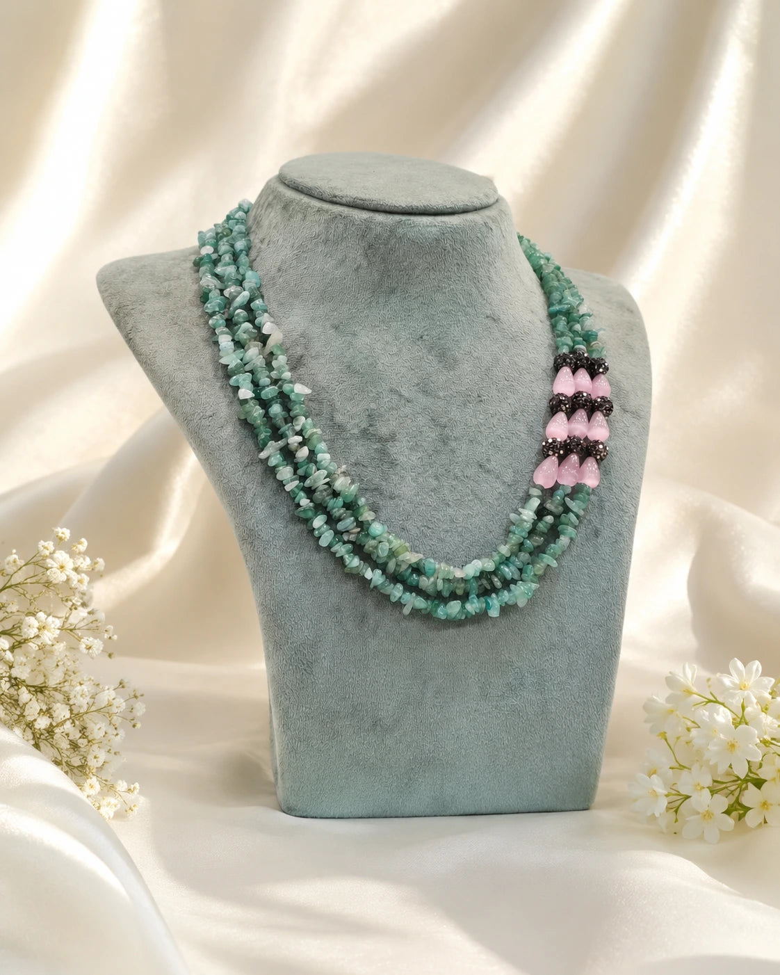 Natural uncut stone designer Mala