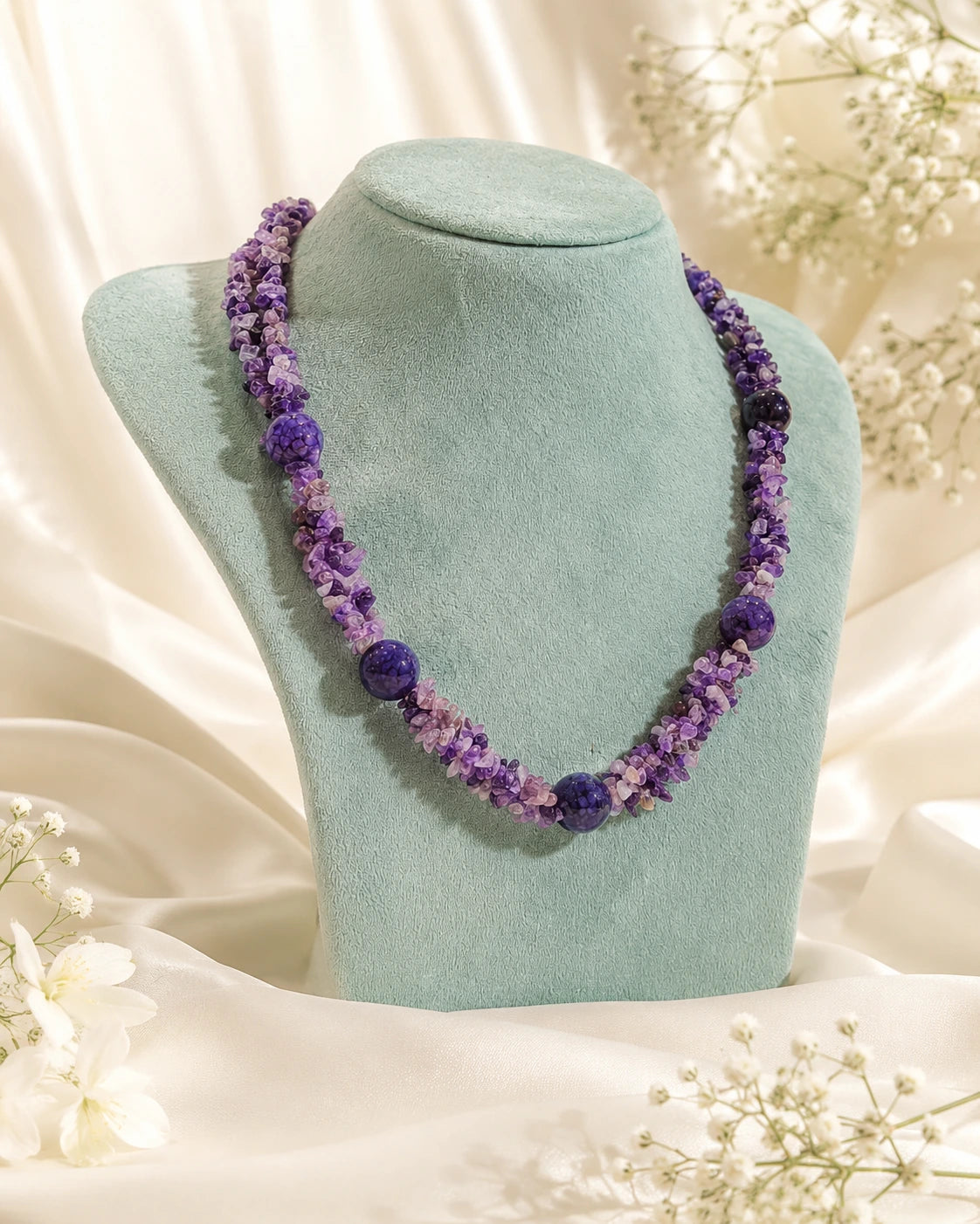 Purple Uncut Stone Double-Layer Necklace