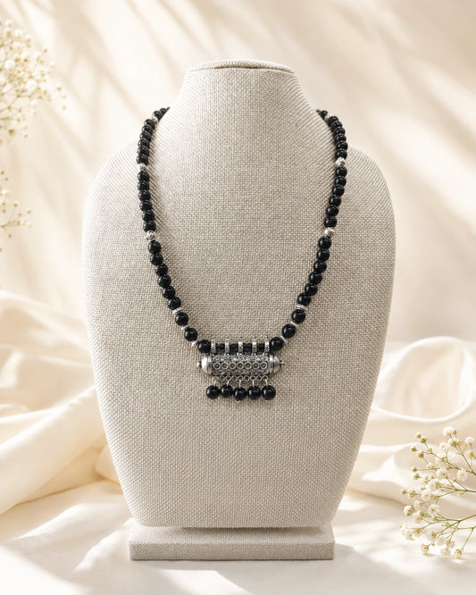 Black Glass Bead Pendant Mala