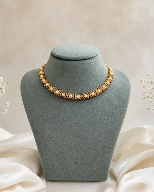 Ruby Pearl Floral Necklace