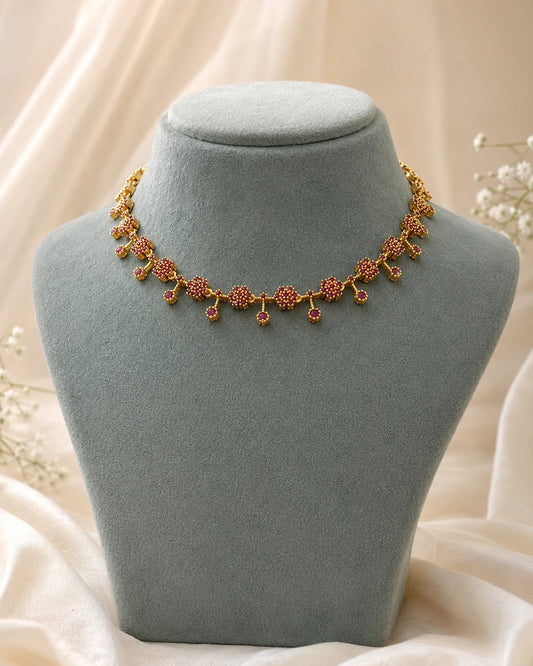 Ruby Floral Drop Necklace