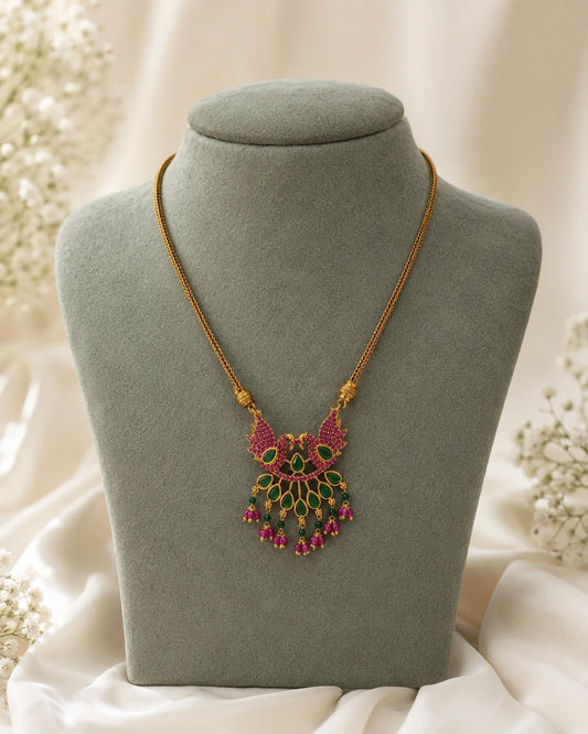 Ruby Green Peacock Pendant Necklace