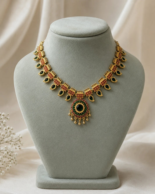 Ruby and Green Stone Temple Necklace