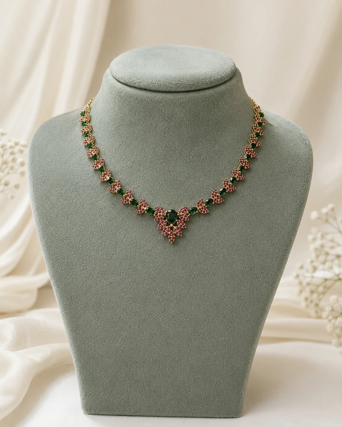 Ruby Green Floral Necklace