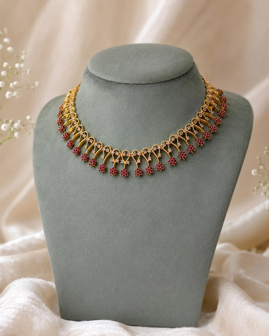 Ruby Beaded Drop Necklace