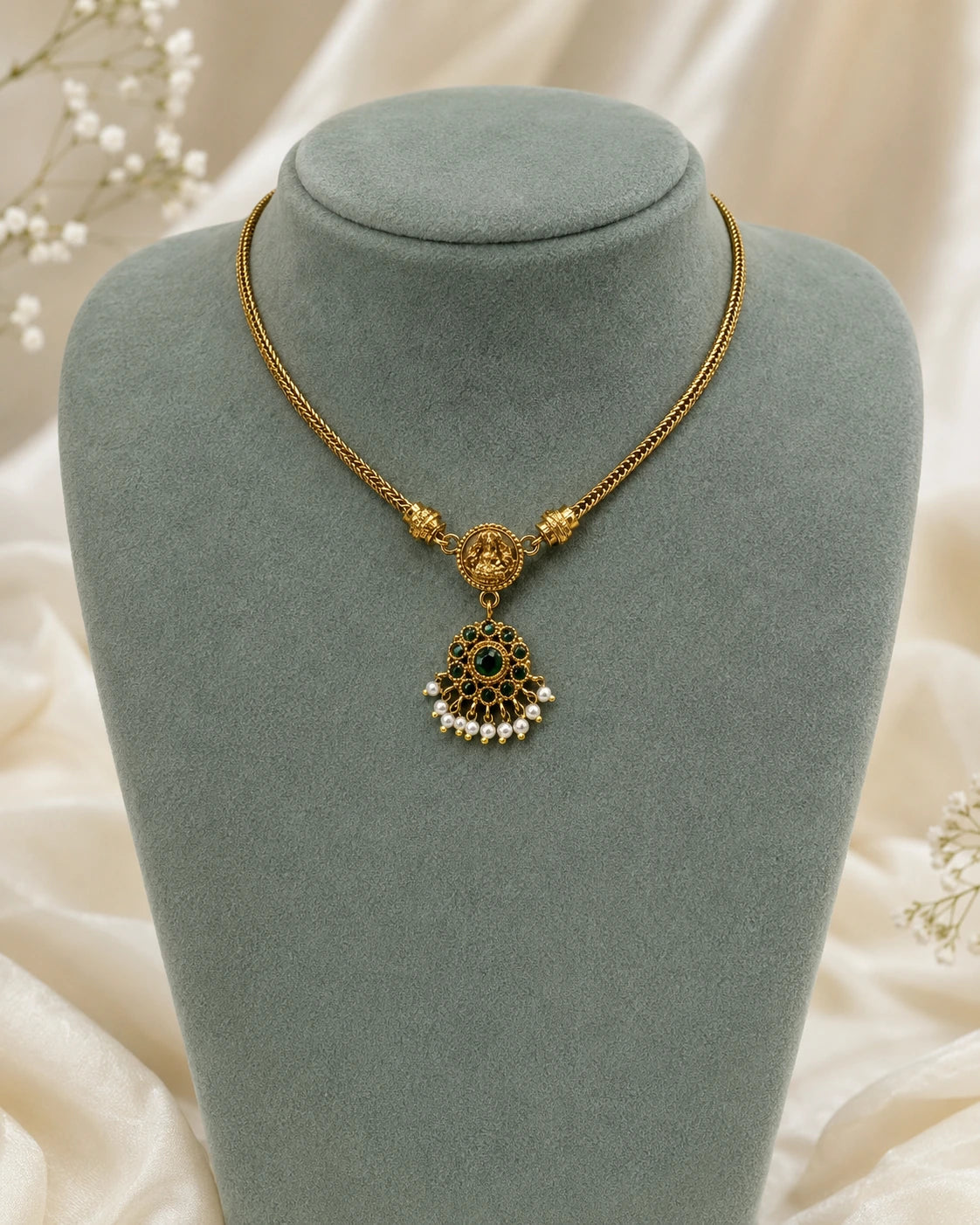 Green Stone Temple Pendant Necklace