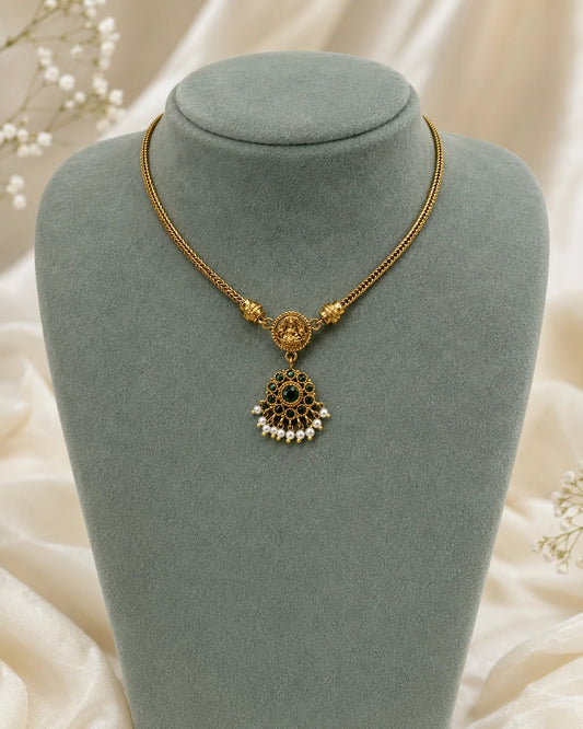 Green Stone Temple Pendant Necklace