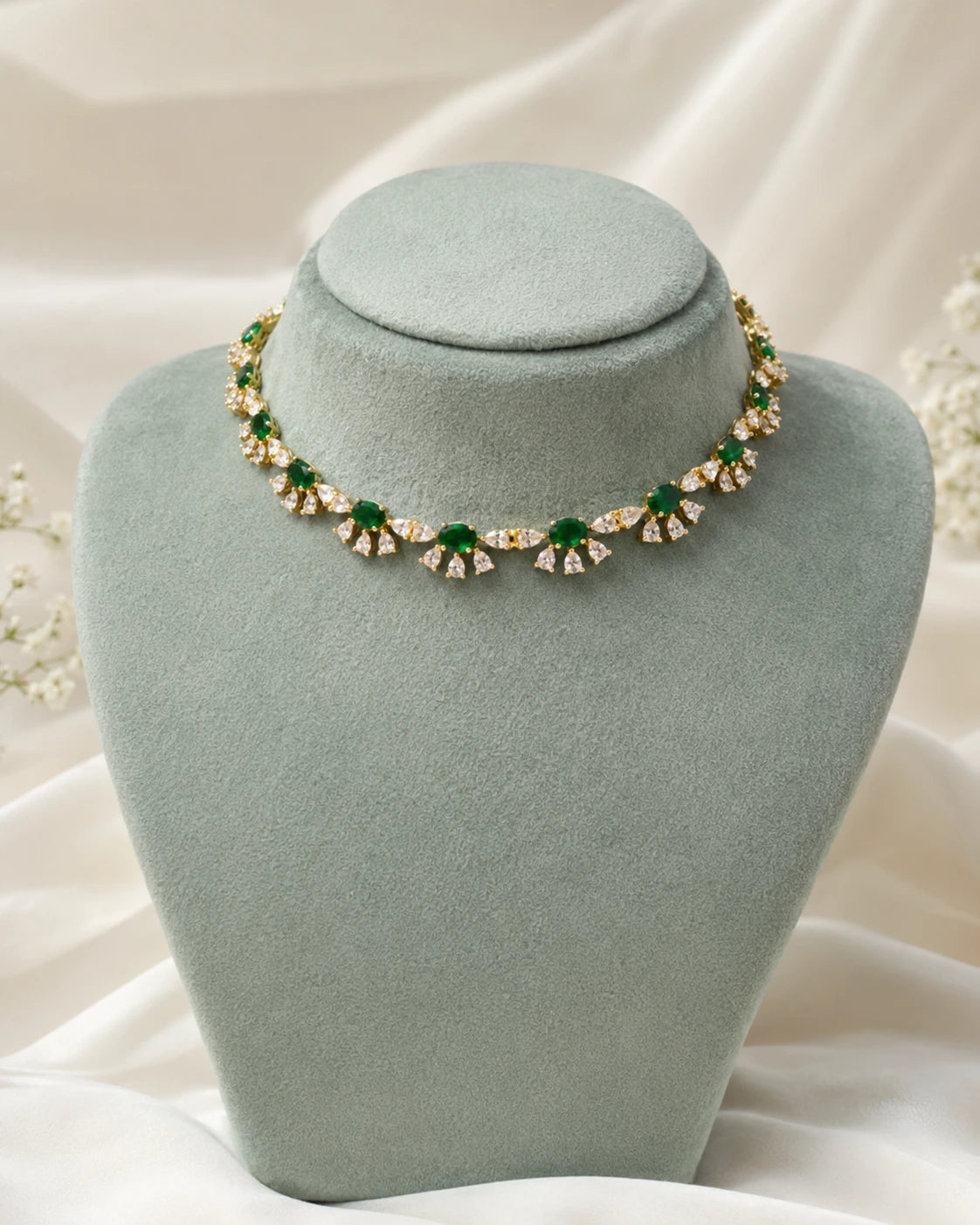 Emerald Floral Stone Necklace