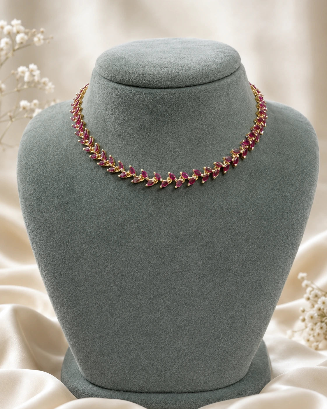 Ruby Leaf Micro-Plated Necklace