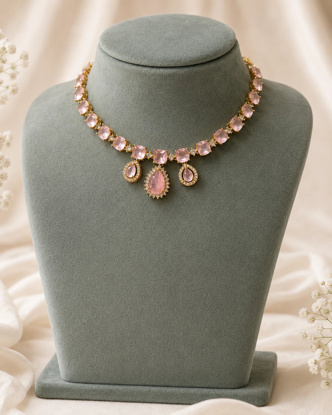 Pink Teardrop Pendant Necklace