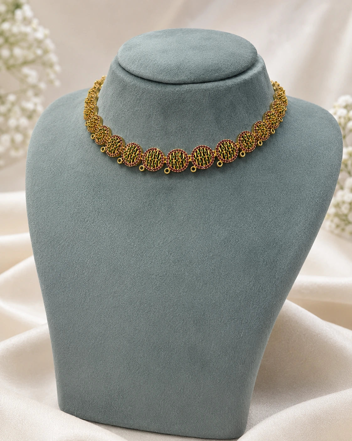 Ruby Green Circular Motif Necklace