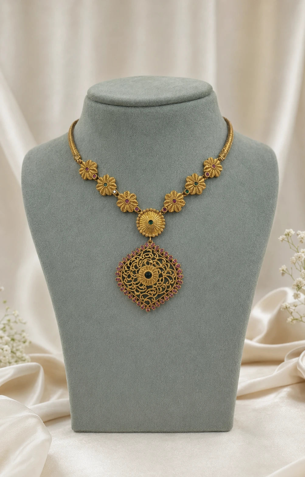 Floral Filigree Pendant Necklace