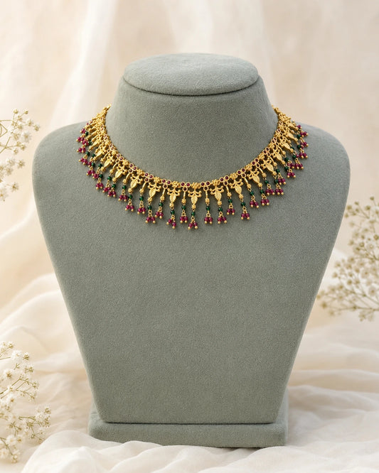 Ruby Green Leaf Drop Necklace