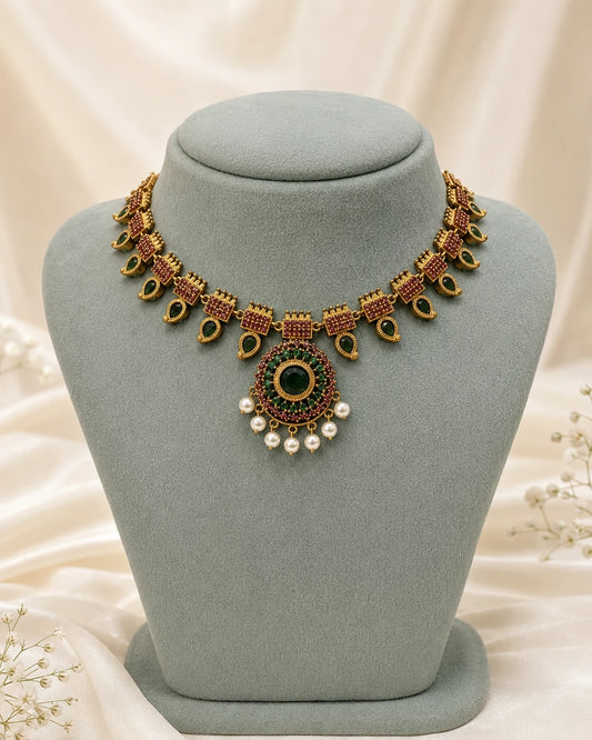 Ruby Green Medallion Necklace