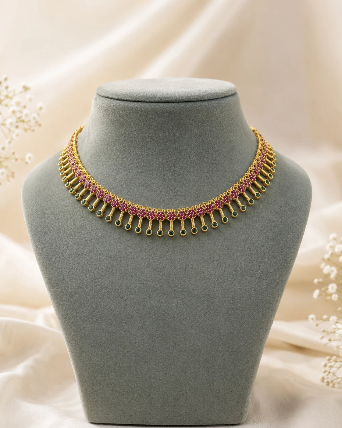 Ruby Floral Drop Necklace