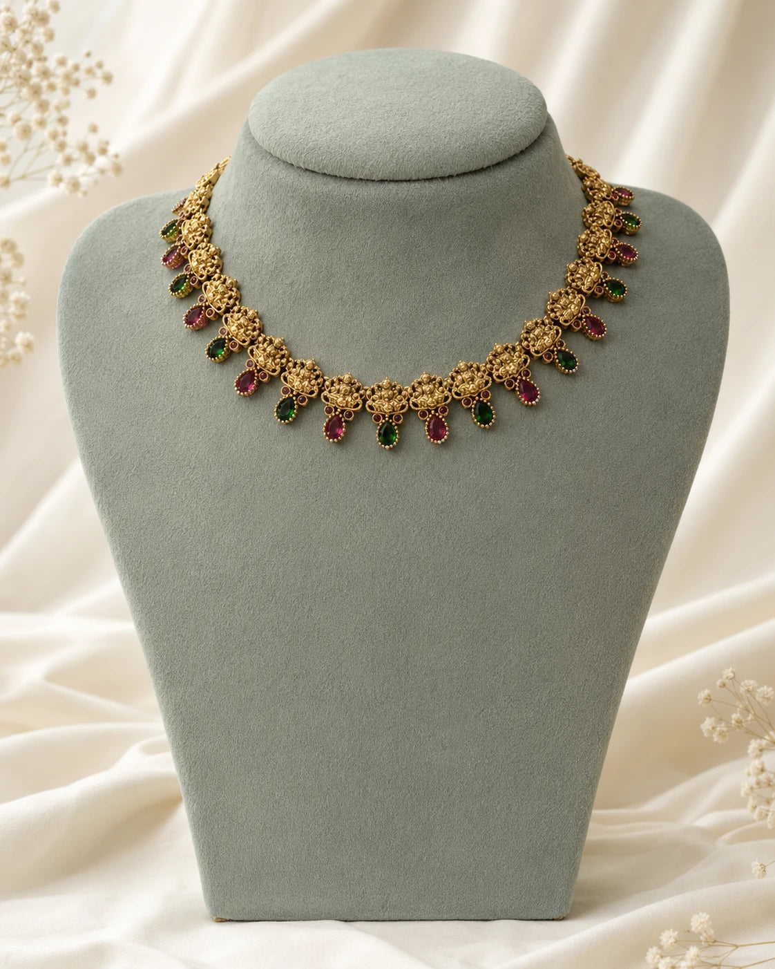Ruby Green Temple Motif Necklace