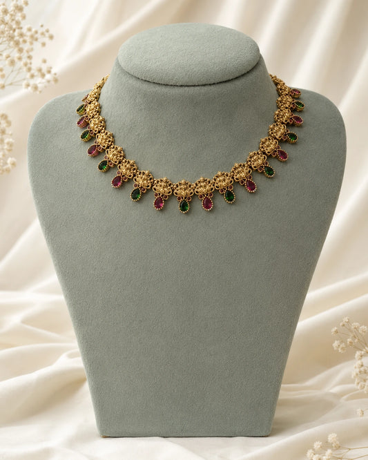 Ruby Green Temple Motif Necklace
