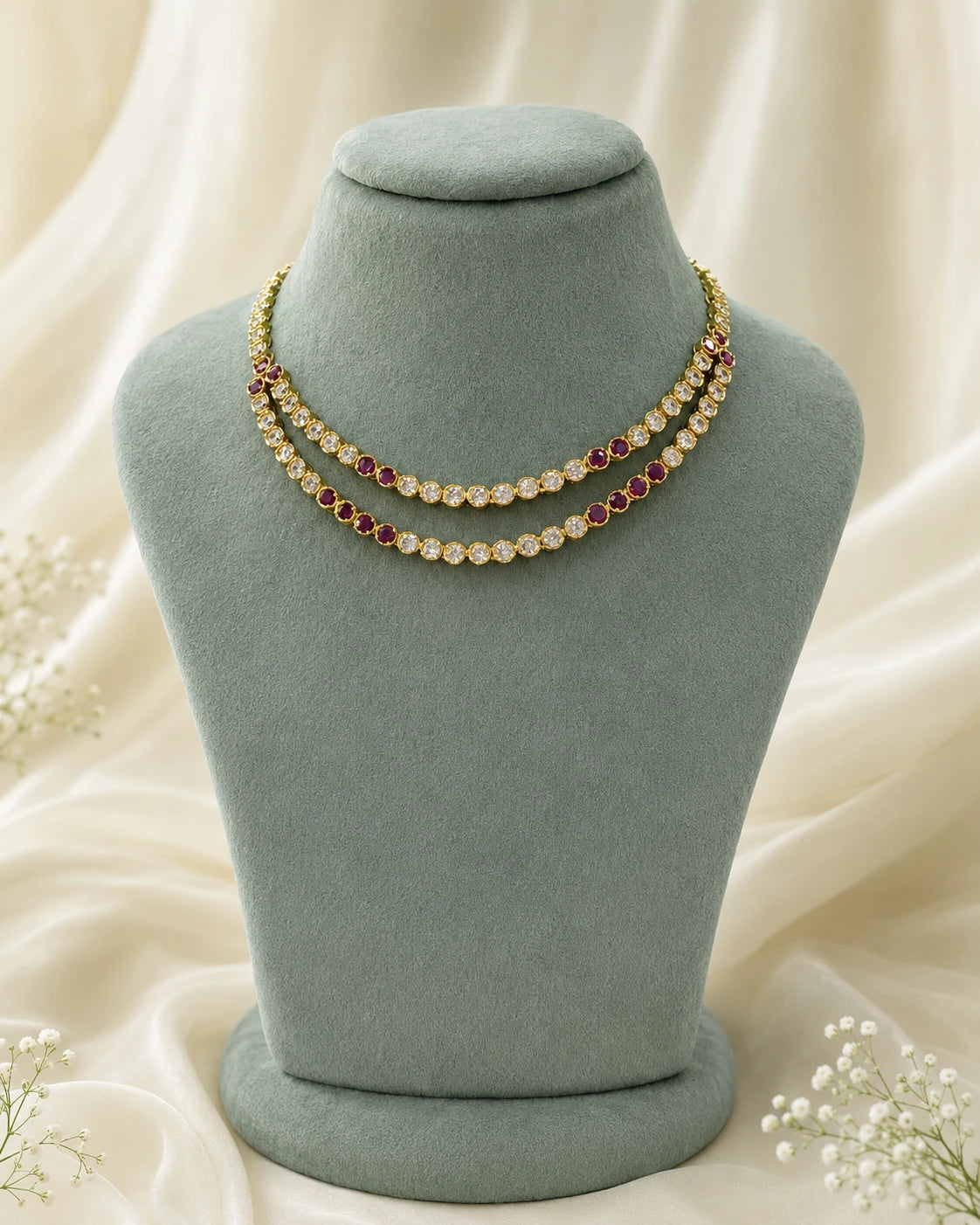 Ruby White Double Layer Necklace