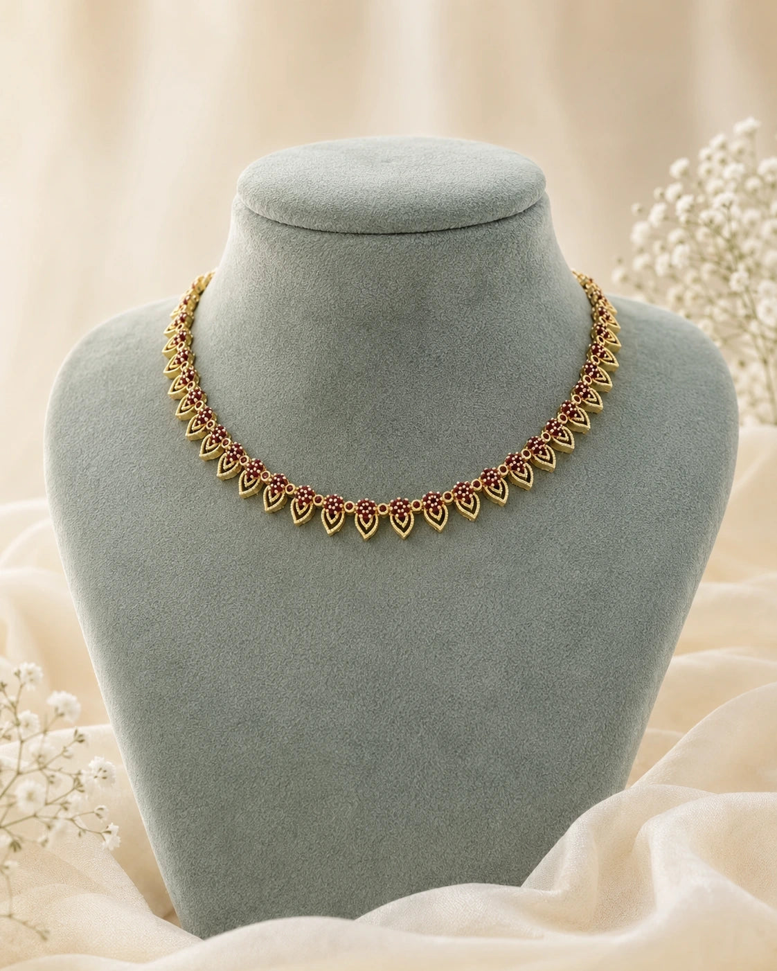 Ruby Leaf Motif Necklace