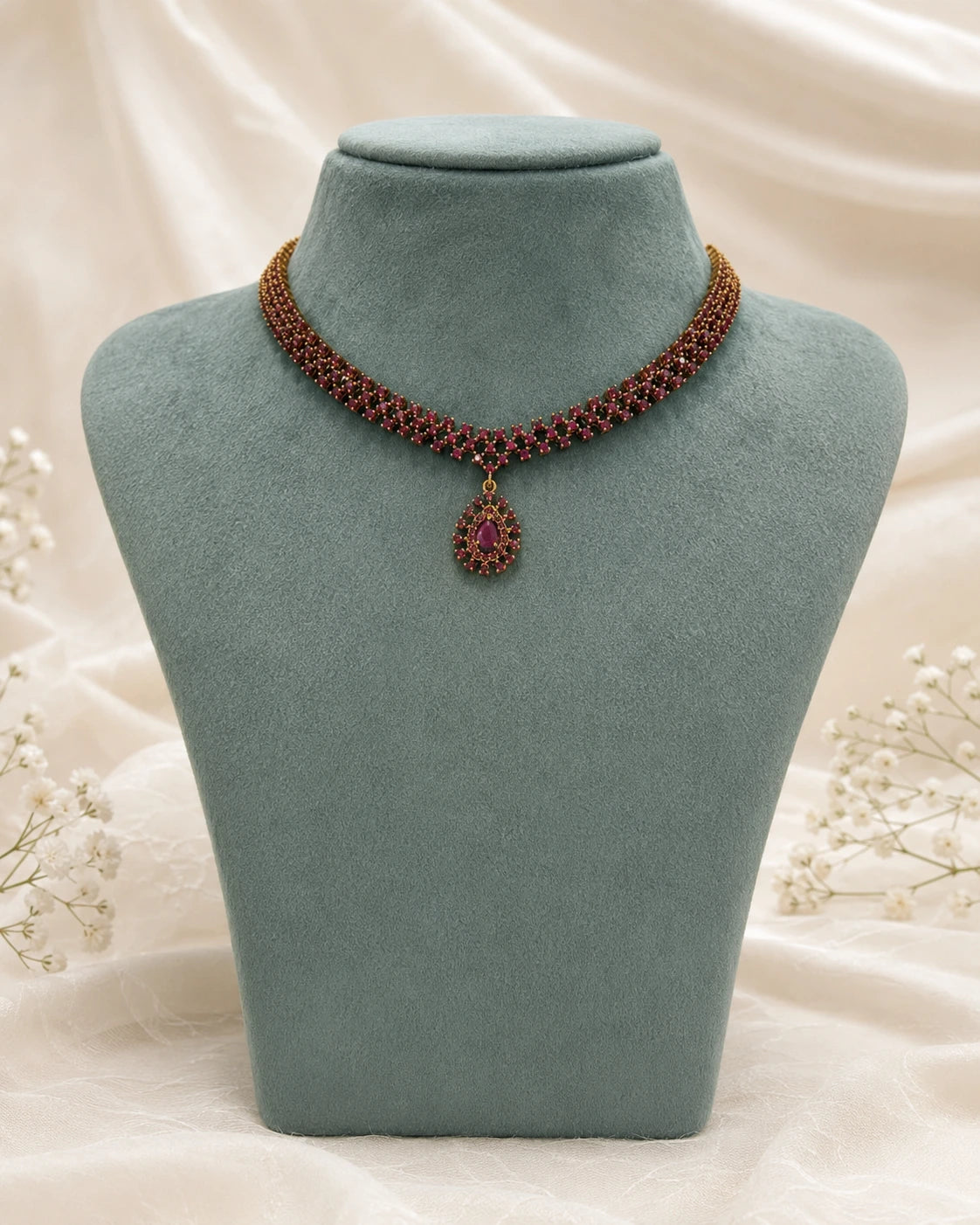 Ruby Green Teardrop Necklace