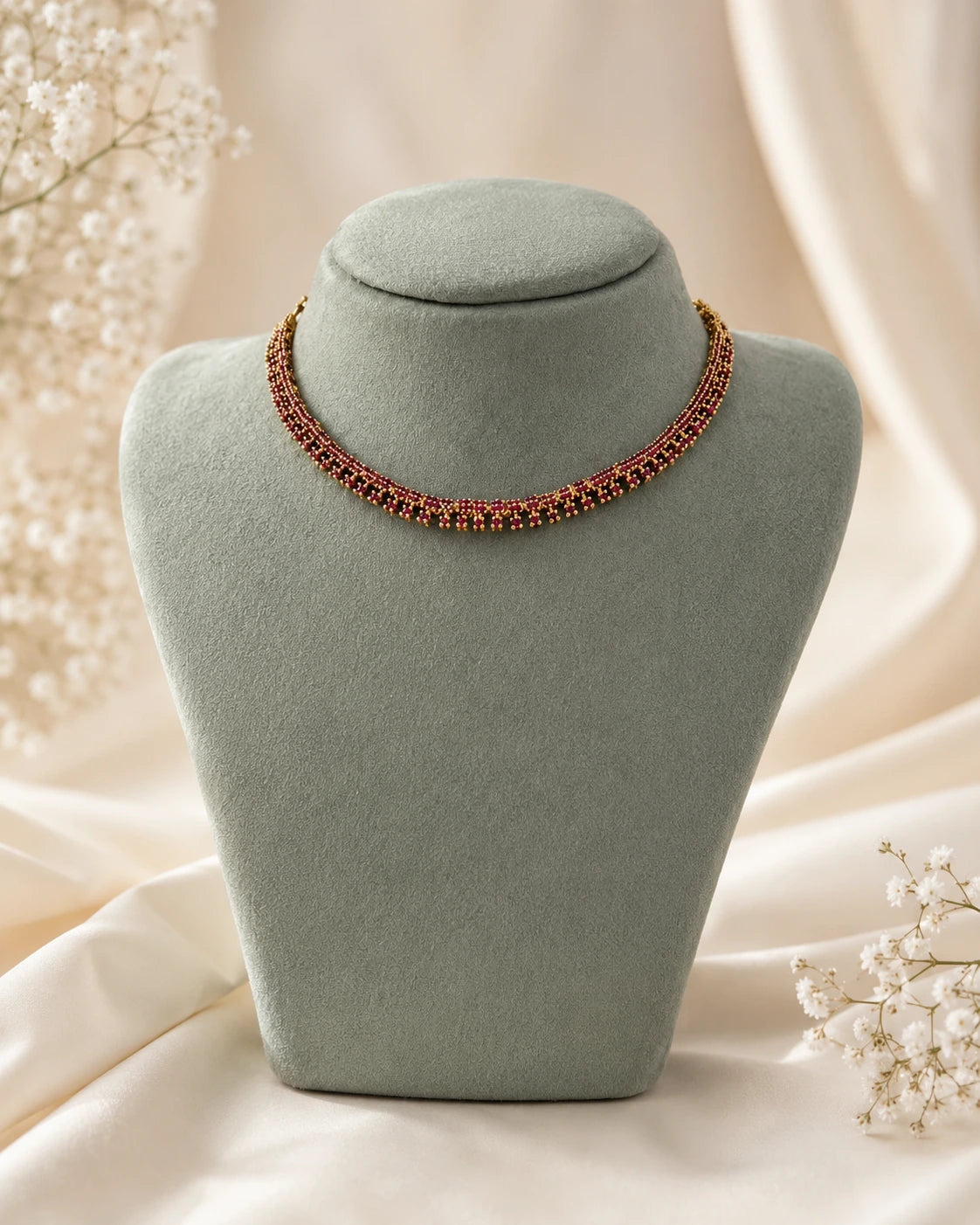 Ruby Beaded Layered Necklace
