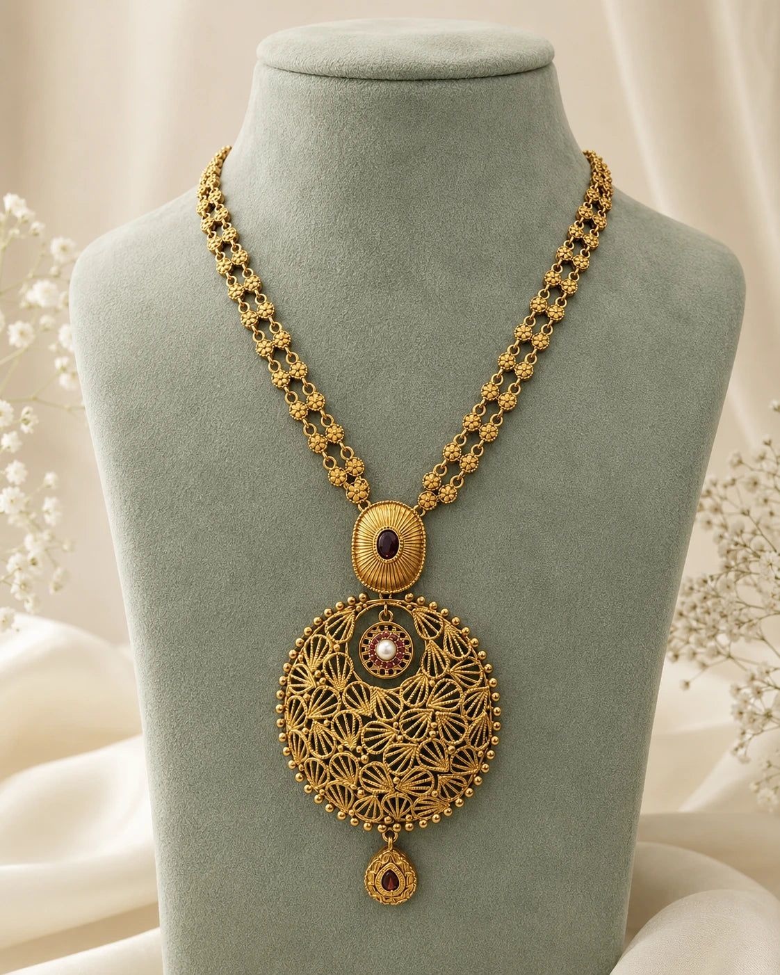 Floral Filigree Pendant Necklace